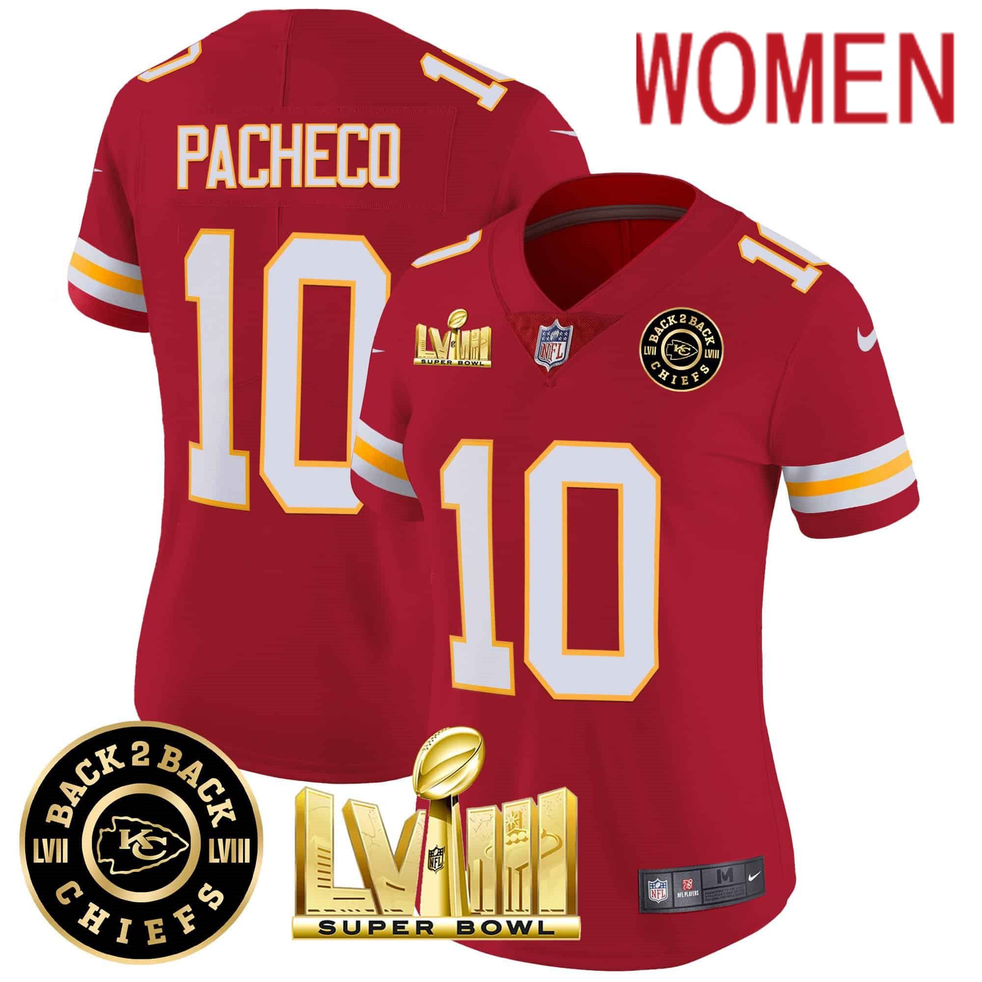 Women Kansas City Chiefs #10 Pacheco Red 2024 Nike Super Bowl LVIII & Back-2-Back Patch Vapor NFL Jersey style 3->indianapolis colts->NFL Jersey